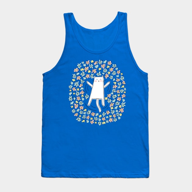 Cat Making Angel in Flowers Tank Top by HappyCatPrints